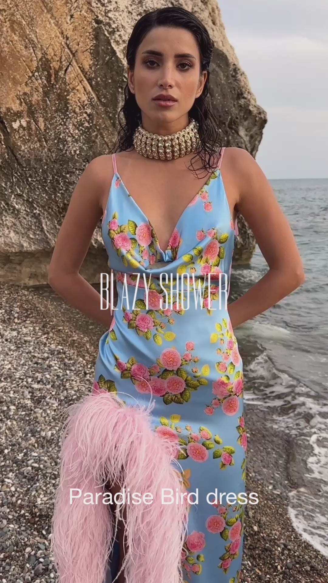 Paradise Bird Dress in blue/pink