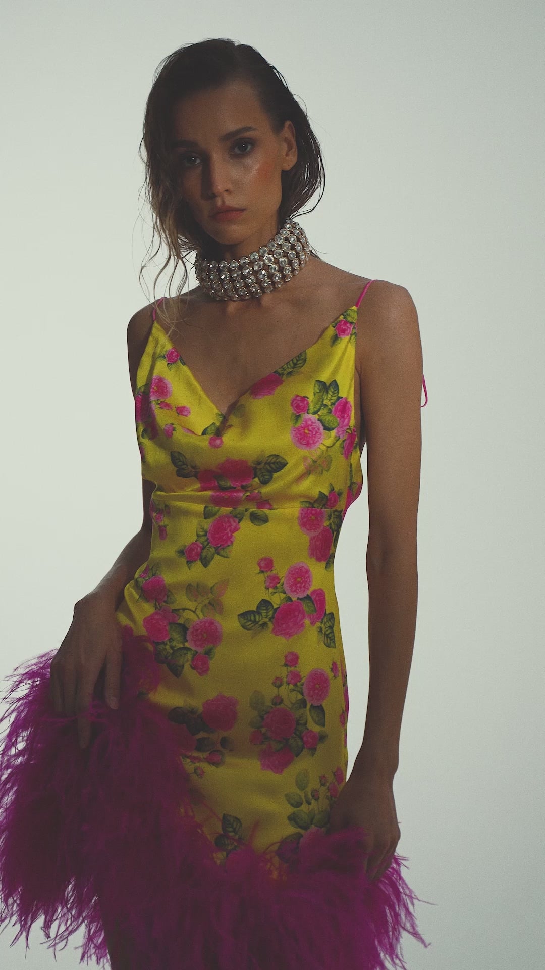 Mini Paradise Bird dress yellow/rose