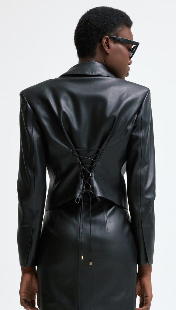 
                  
                    Black faux leather jacket
                  
                