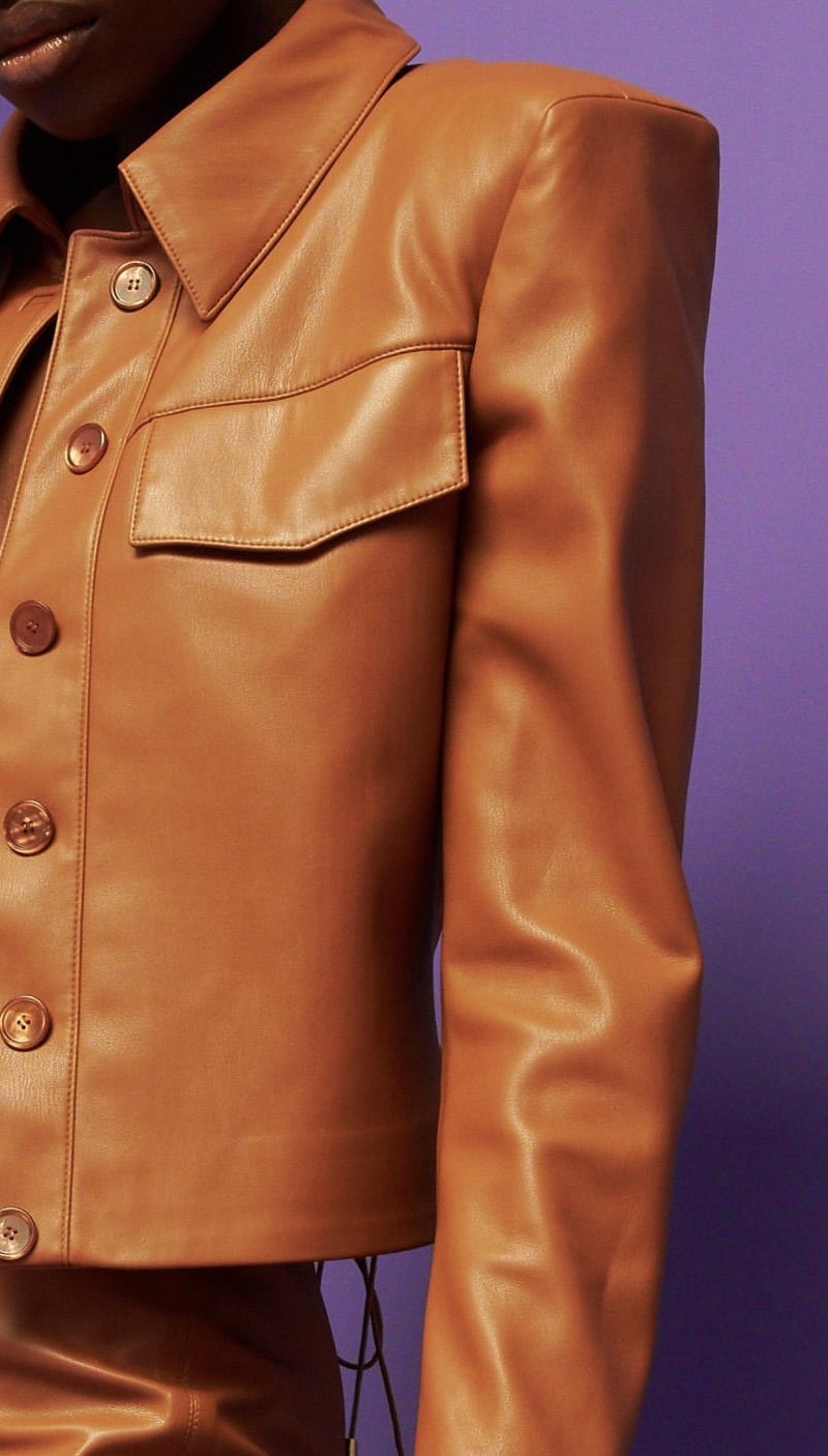 
                  
                    Caramel faux leather jacket
                  
                